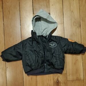 Calvin Klein Tiny Black Puffer Jacket with Gray Hood Vintage Cool